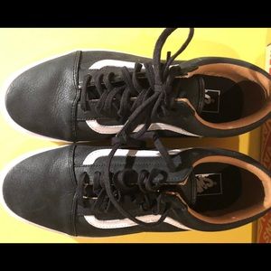 Like new leather upper black & white vans.